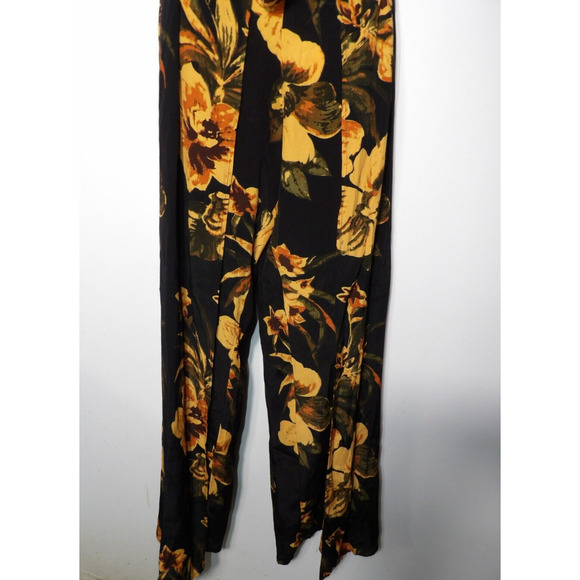 Faithfull The Brand Sz 6 Wrap Pants Black Orange Floral Palazzo Front Slits Pull - Picture 11 of 16